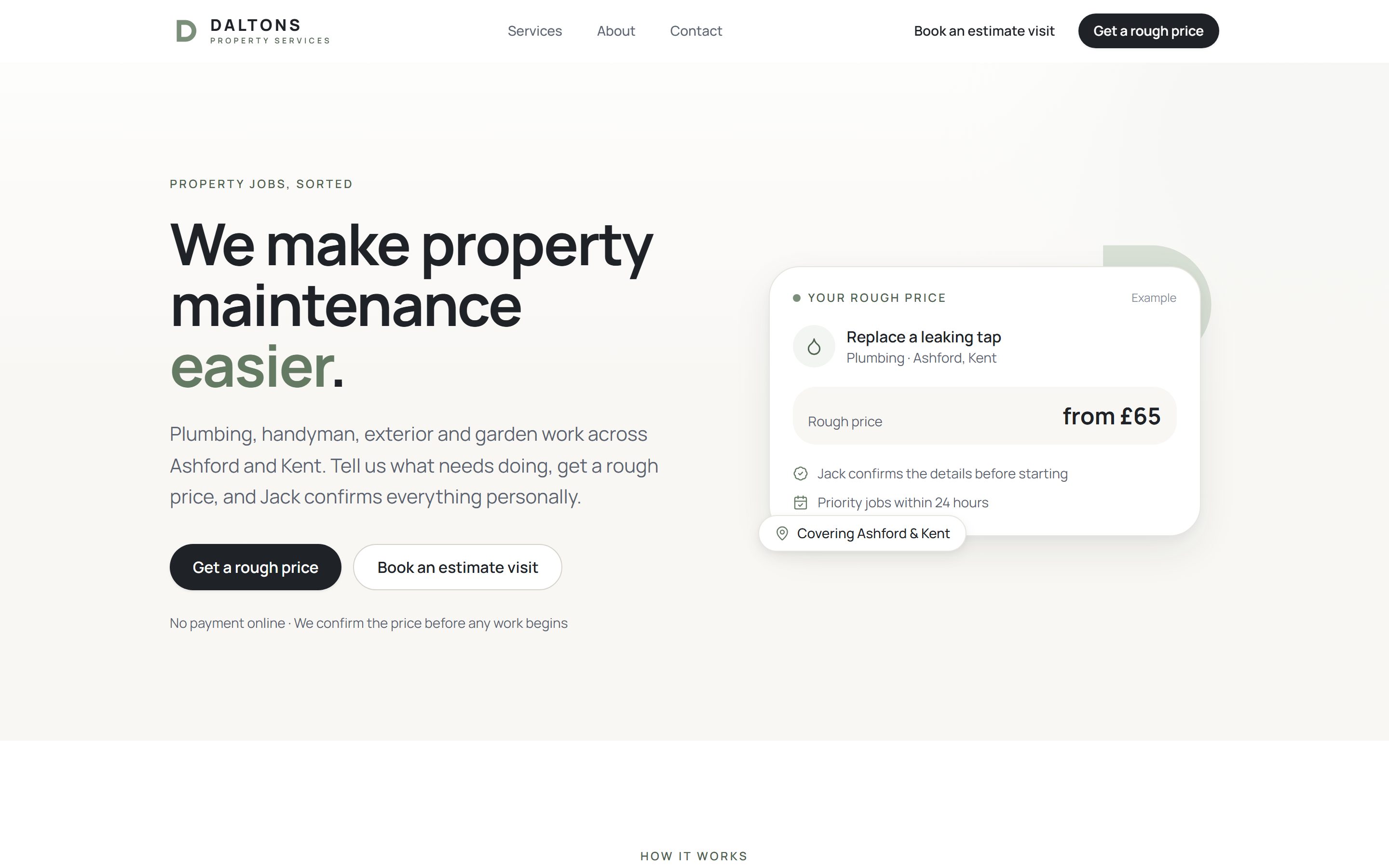 Daltons Property Services website homepage