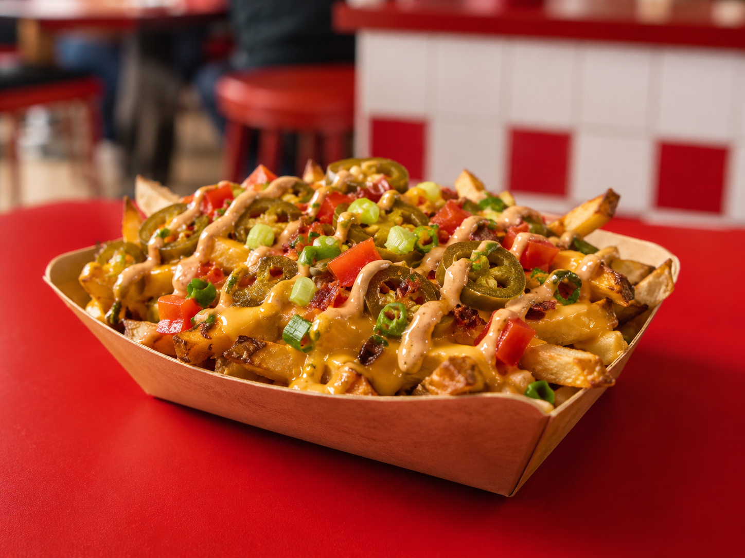 Creator holding Loaded Fries towards camera in UGC-style content